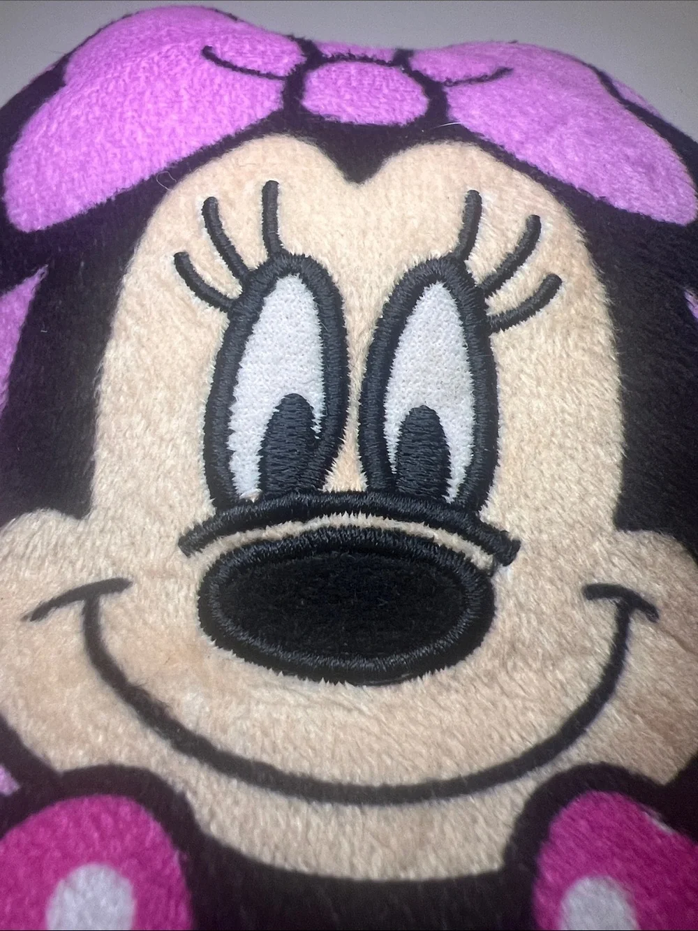 Disney Minnie Mouse Plush Pillow Pink Polka Dot Dress 12”x6” Stuffed Toy EUC